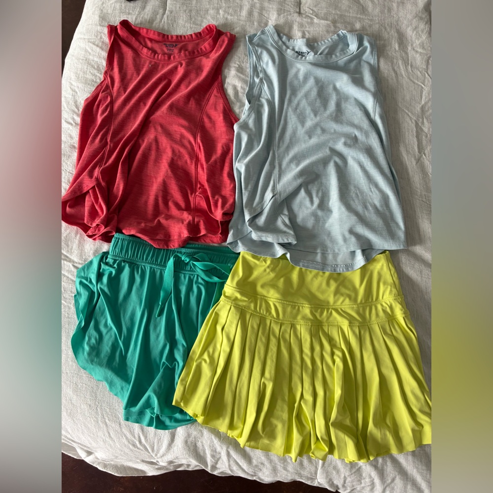 Bright Mixed Color Women's Tops & Skirt Set - Teal, Coral, Lemon, Light Blue